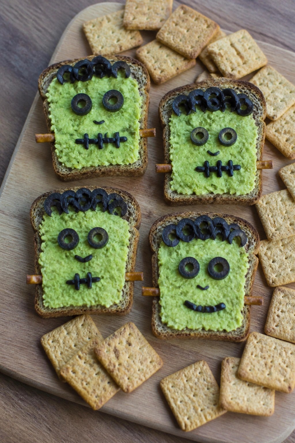 Frankenstein Avocado Toast and Cracker Board