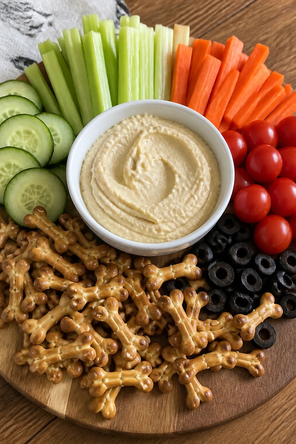 Skeleton Bone Pretzel and Hummus Board