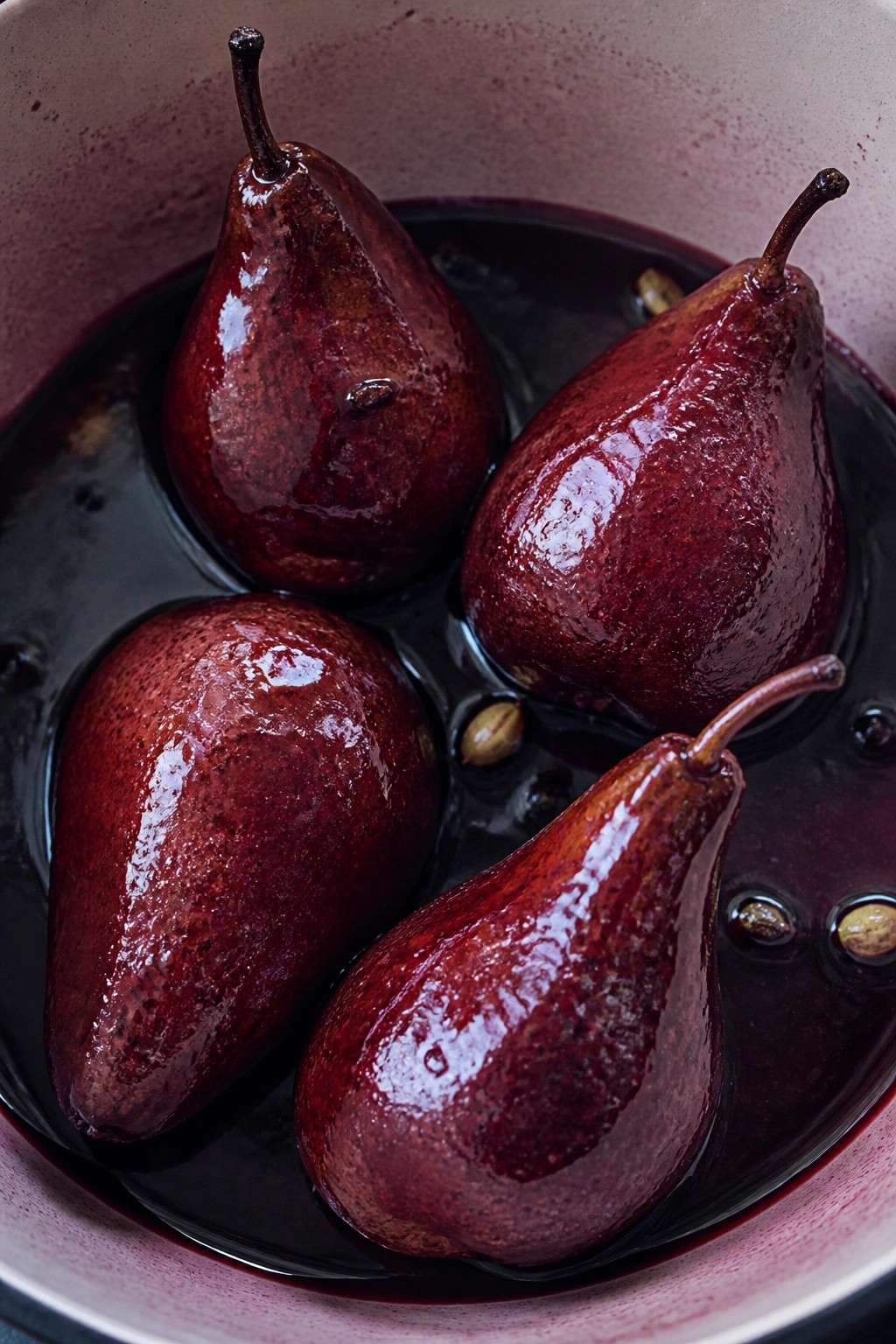 Cardamom Poached Pears in Red Wine Syrup