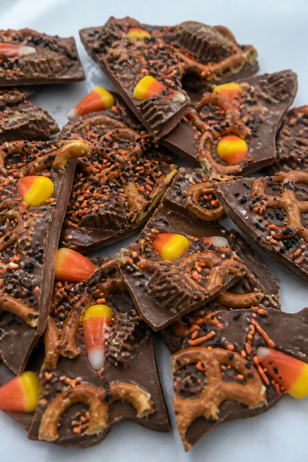 Haunted Candy Bark with Pretzel Twists