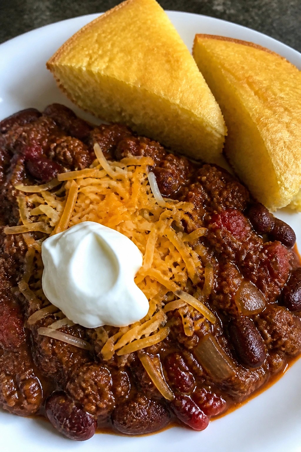 Cauldron Beef Chili with Cornbread Skillet Wedges