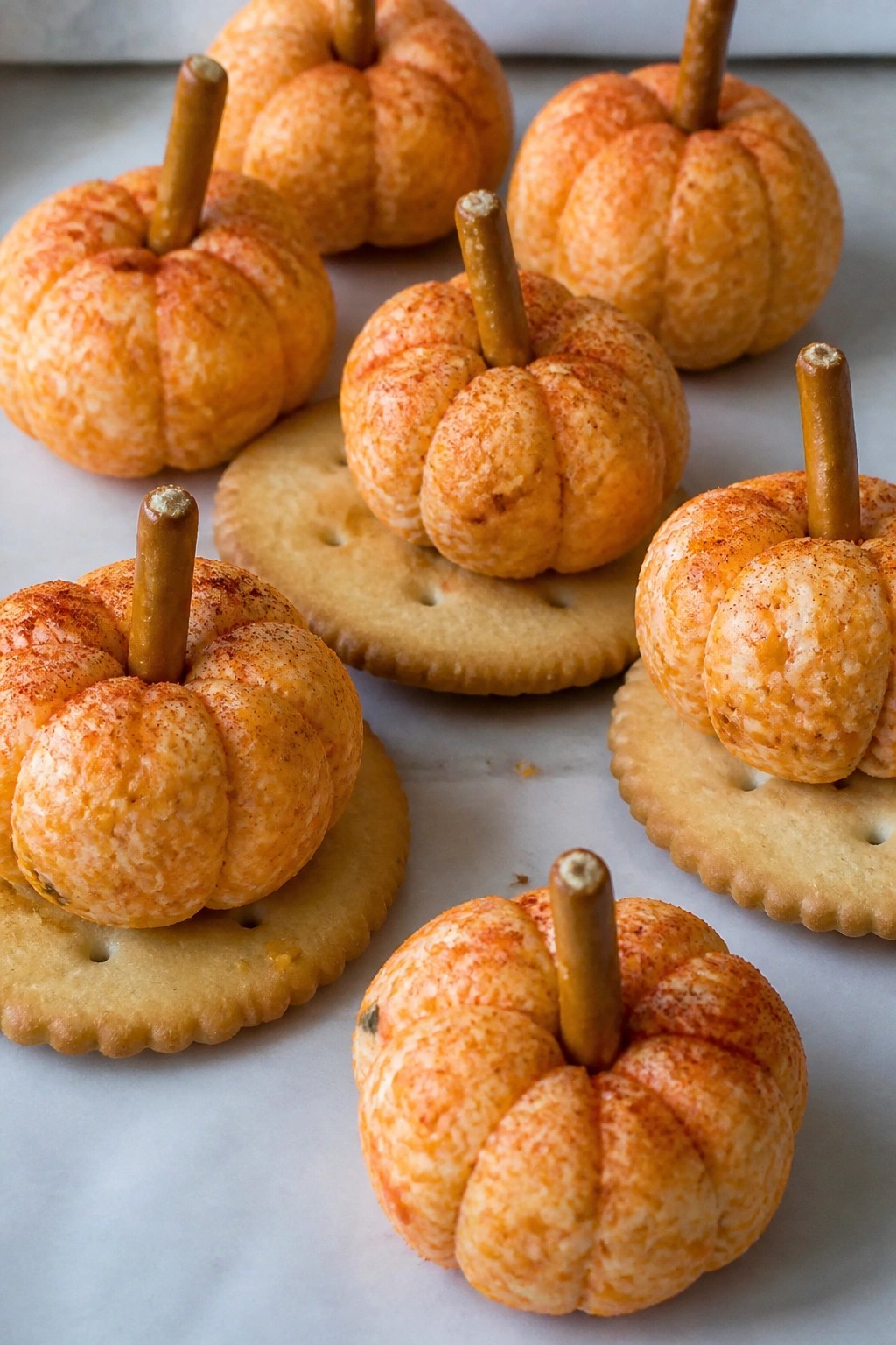 Cute Pumpkin Cheese Balls with Crackers