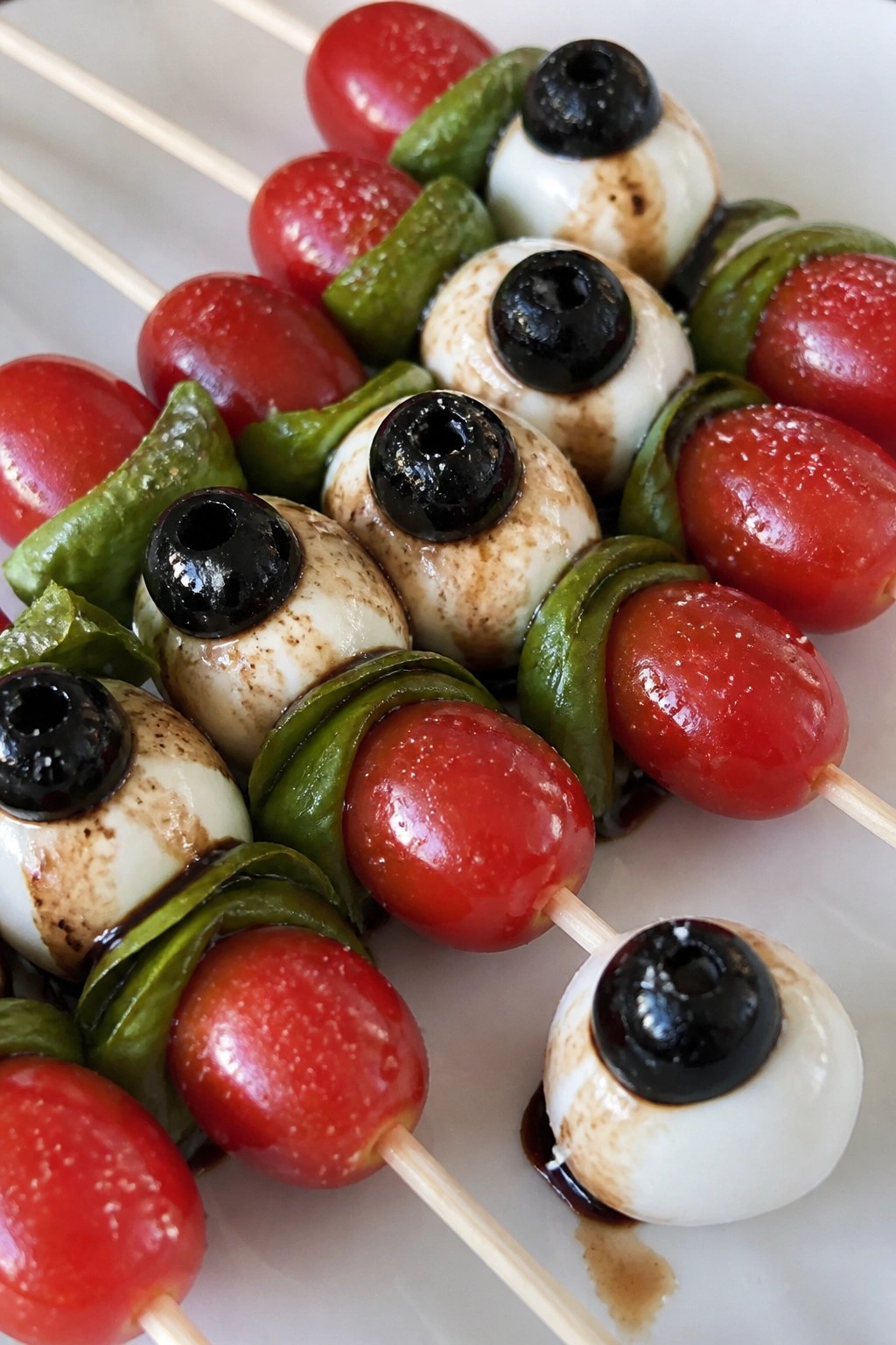 Olive Eyeball Caprese Skewers