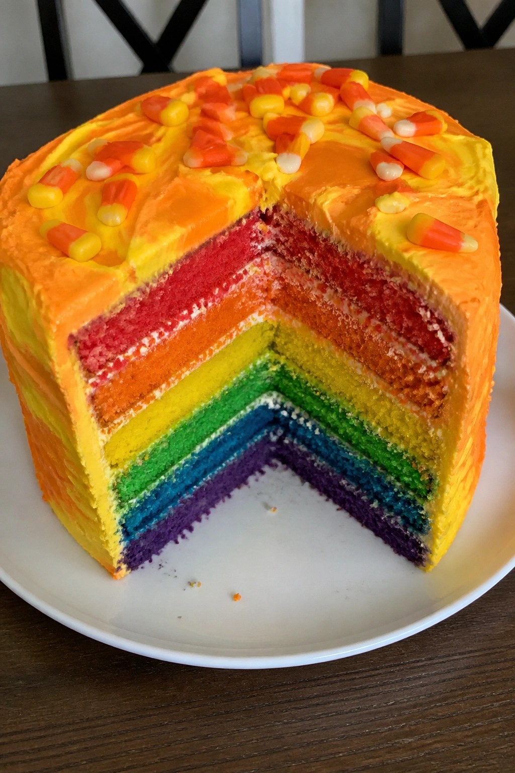 Candy Corn Swirl Rainbow Layer Cake