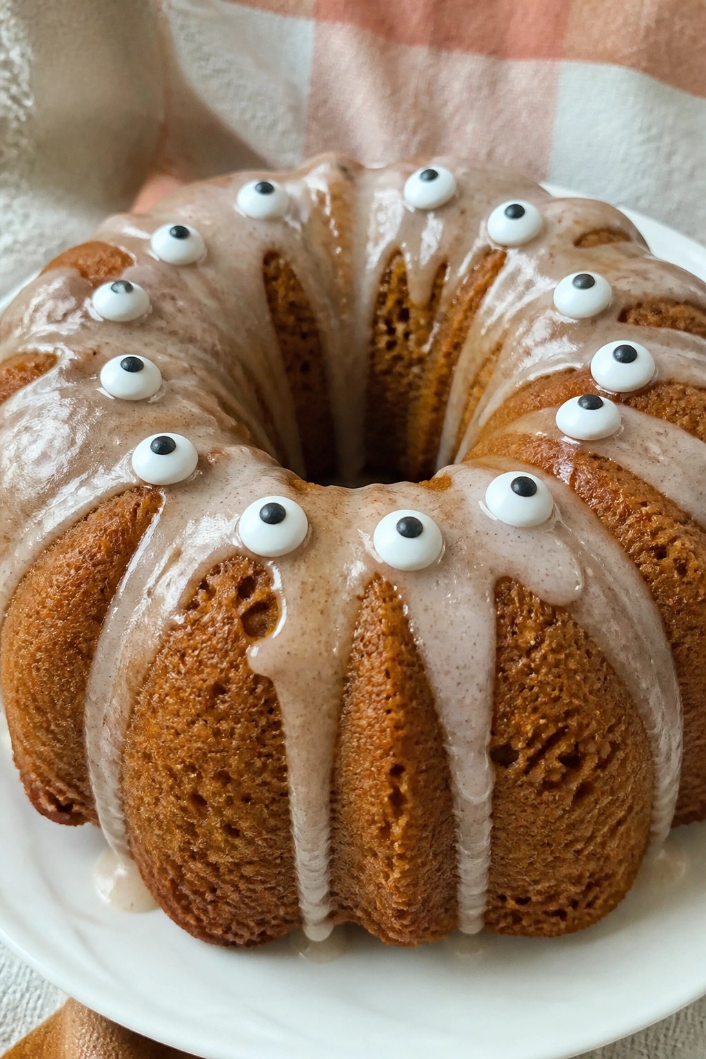 Cute Pumpkin Spice Bundt Cake with Candy Eyes