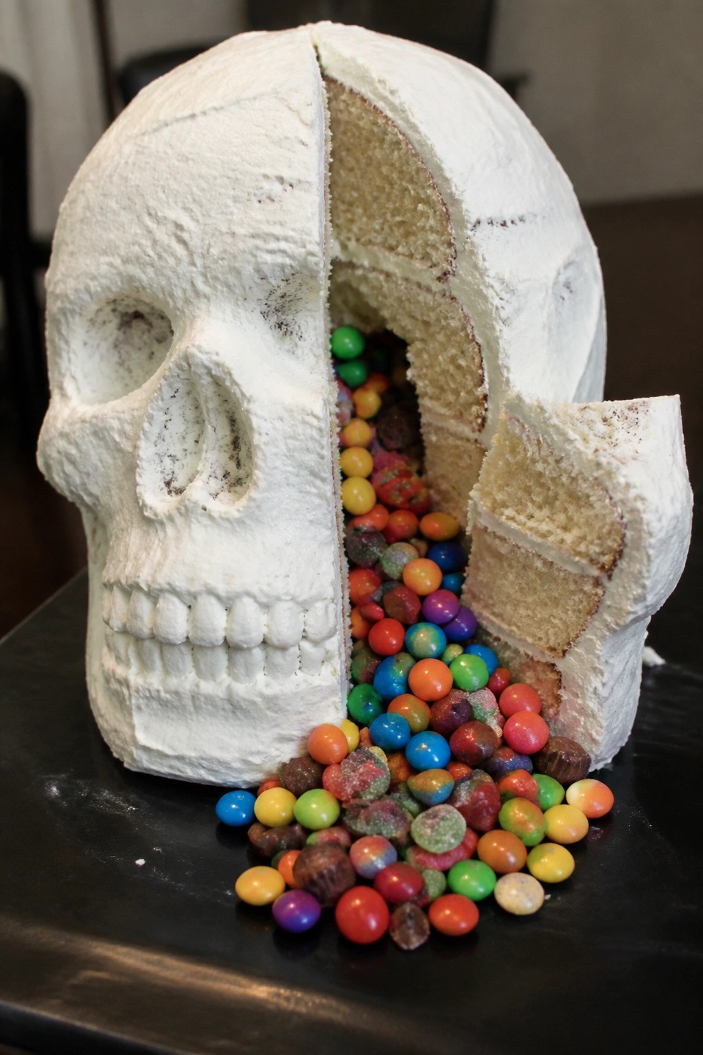 Skull Piñata Surprise Cake with Candy Filling