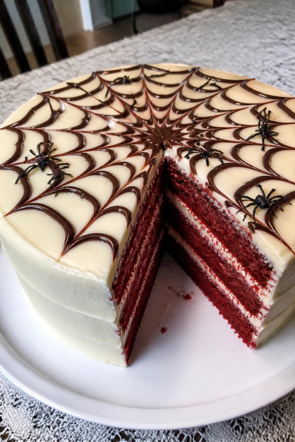 Spiderweb Red Velvet Layer Cake