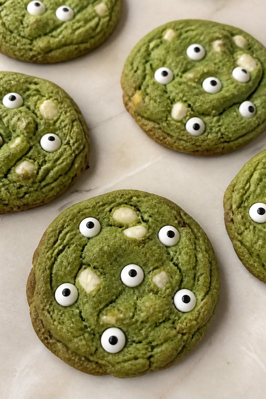 Creepy Matcha Monster Cookies with Multiple Staring Eyes