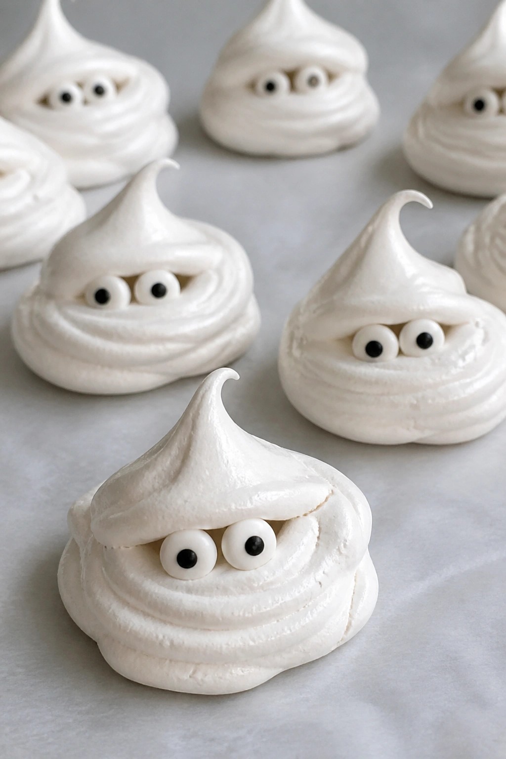 Ghostly Meringue Cookies with Hidden Candy Eyes