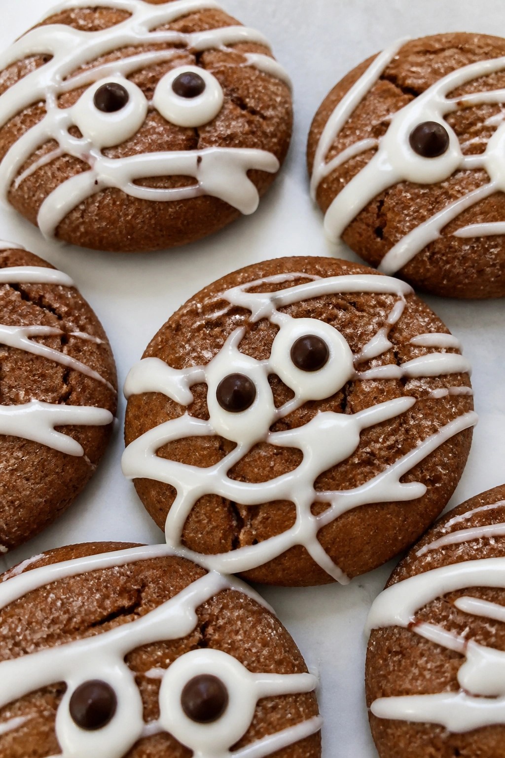 Spiced Molasses Cookies with Drizzled Eyeball Faces