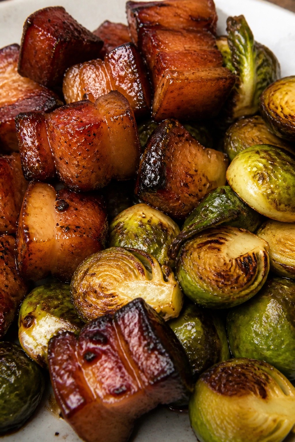 Bourbon-Glazed Pork Belly with Charred Brussels Sprouts