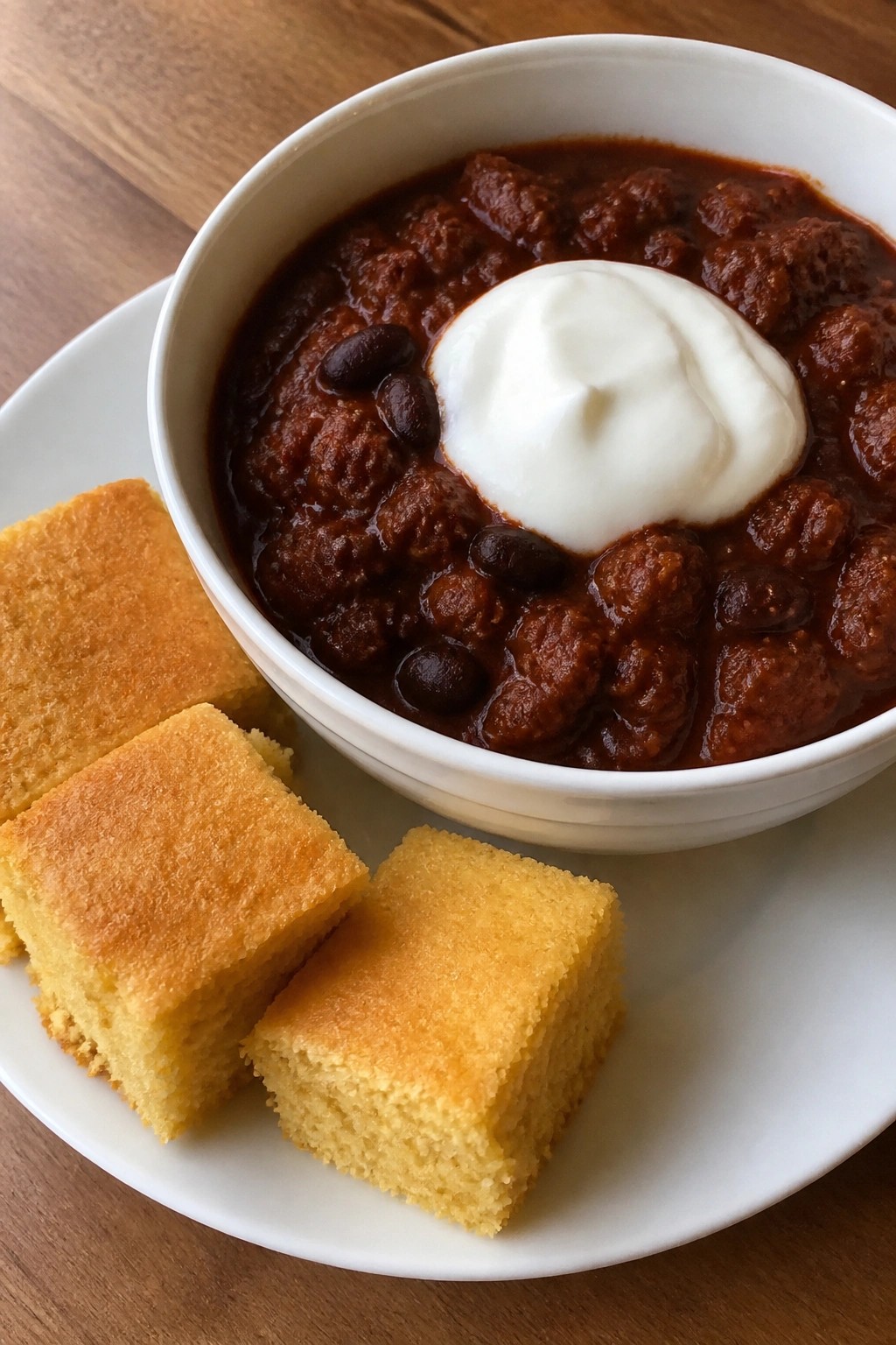 Dark Chocolate Chili with Cornbread and Crème Fraîche