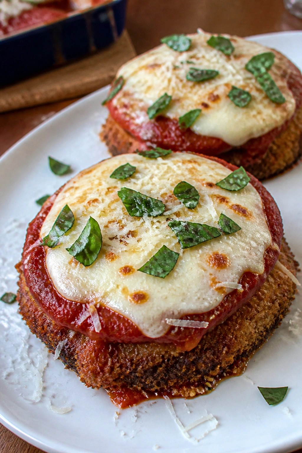 Eggplant Parmesan Stacks with Fresh Mozzarella and Basil