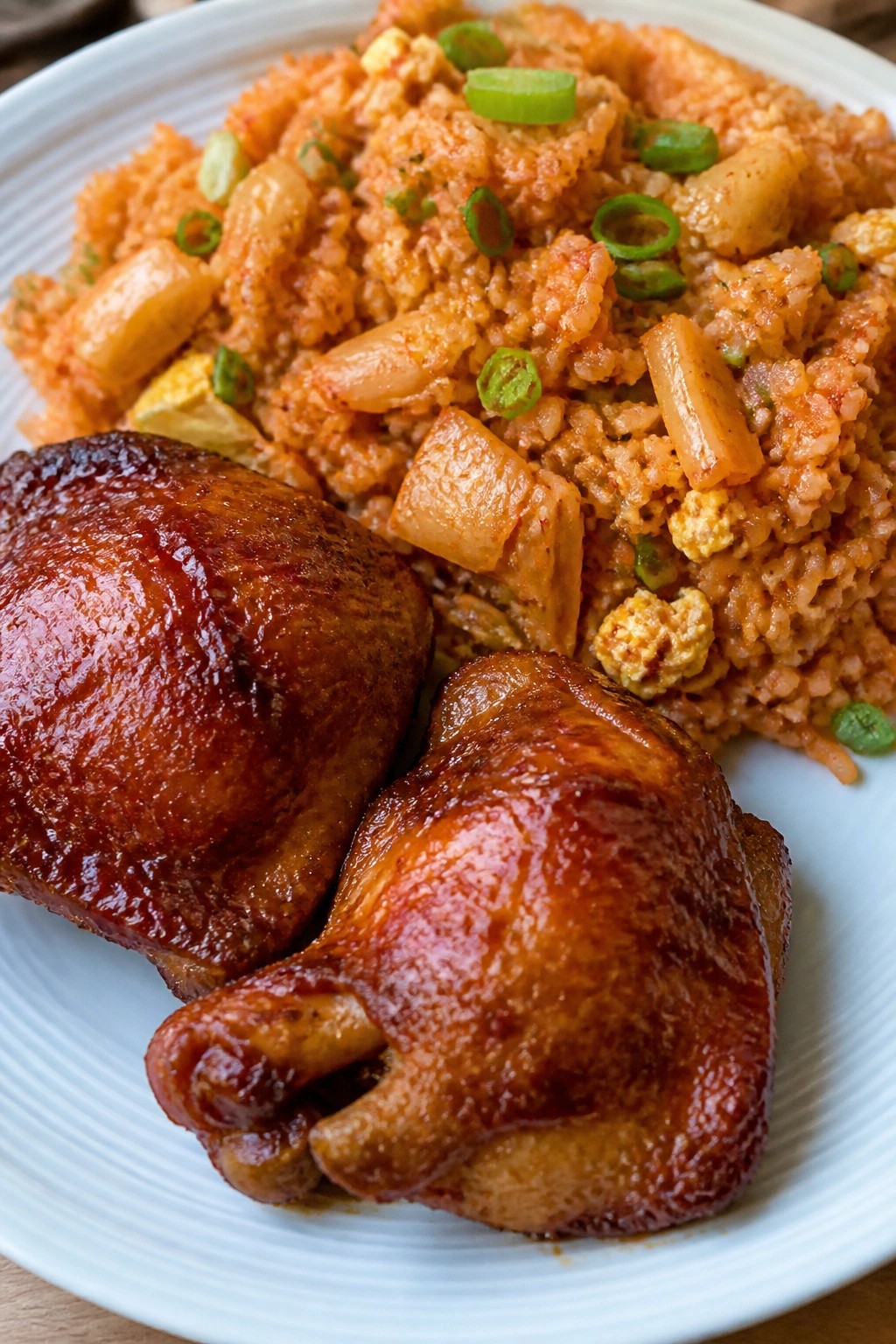 Gochujang Braised Chicken Thighs with Kimchi Fried Rice