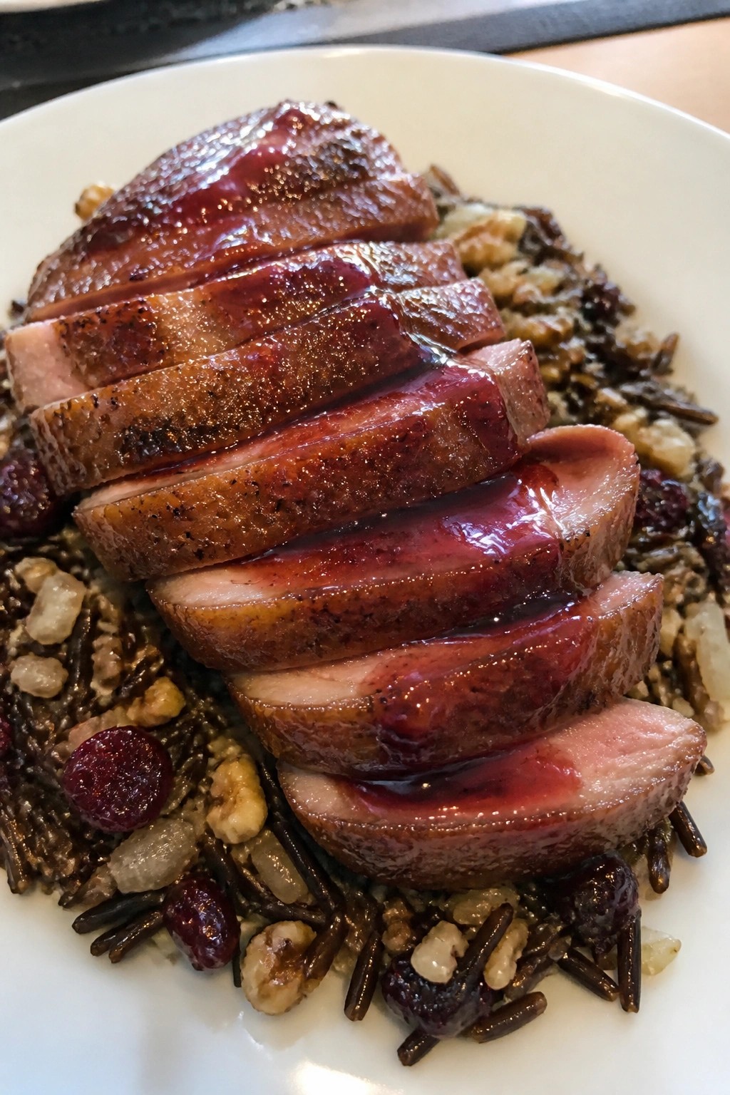 Pomegranate-Glazed Duck Breast with Wild Rice Pilaf