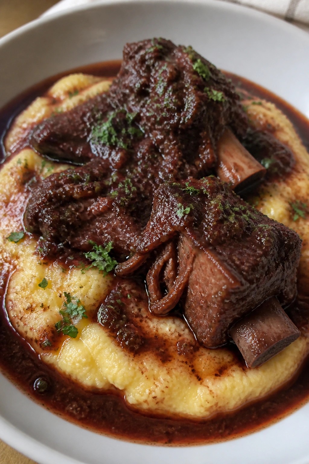 Red Wine Braised Short Ribs over Creamy Polenta