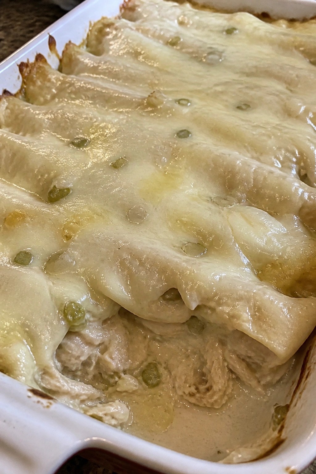 Ghostly White Chicken Enchilada Casserole
