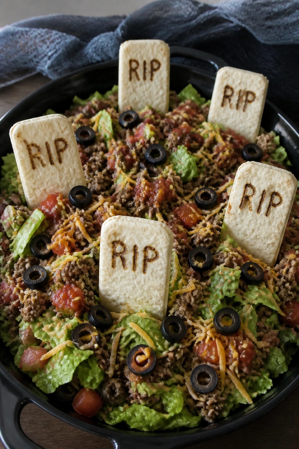 Graveyard Taco Salad with Tortilla Tombstones