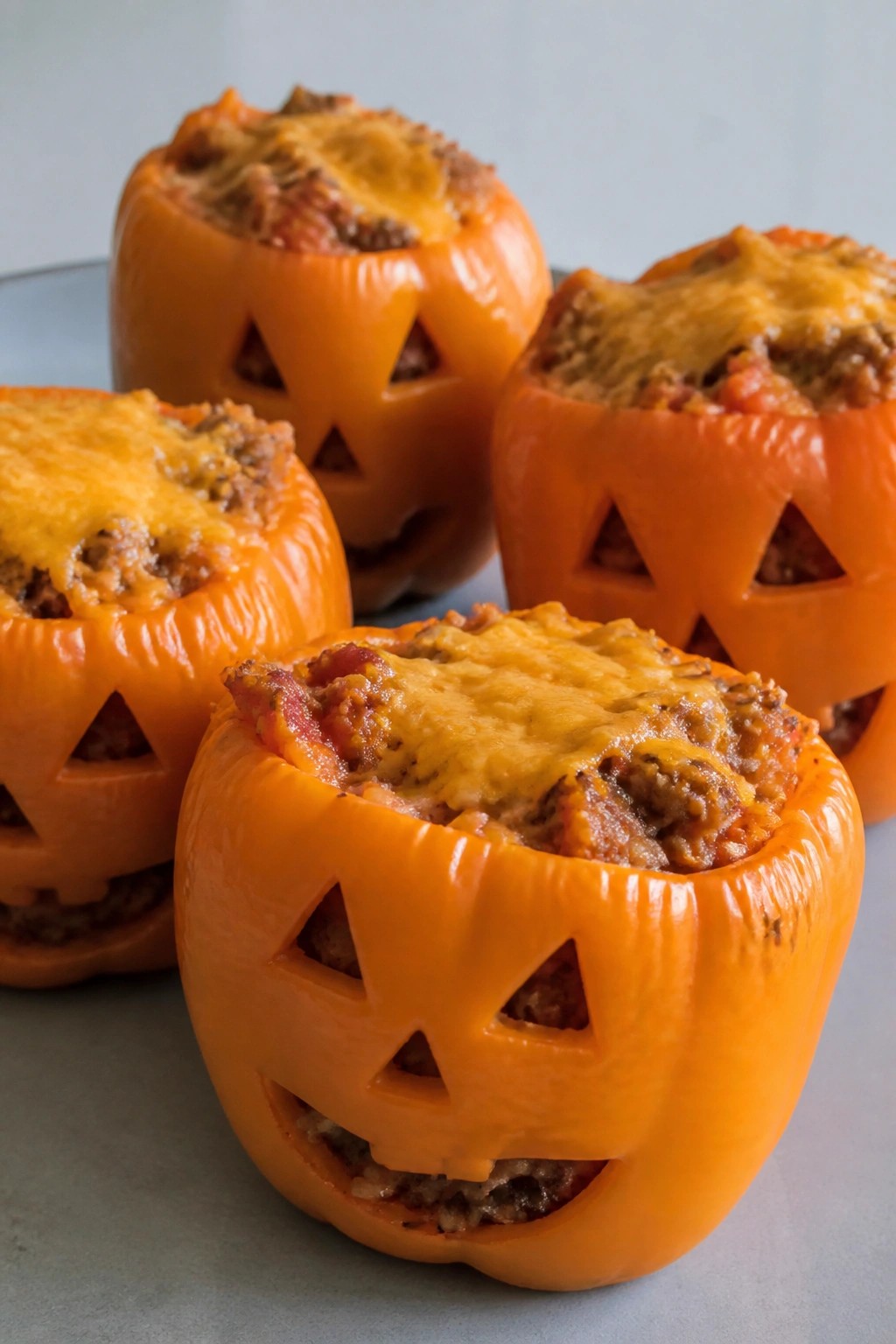 Jack-o'-Lantern Stuffed Bell Peppers with Rice and Beef