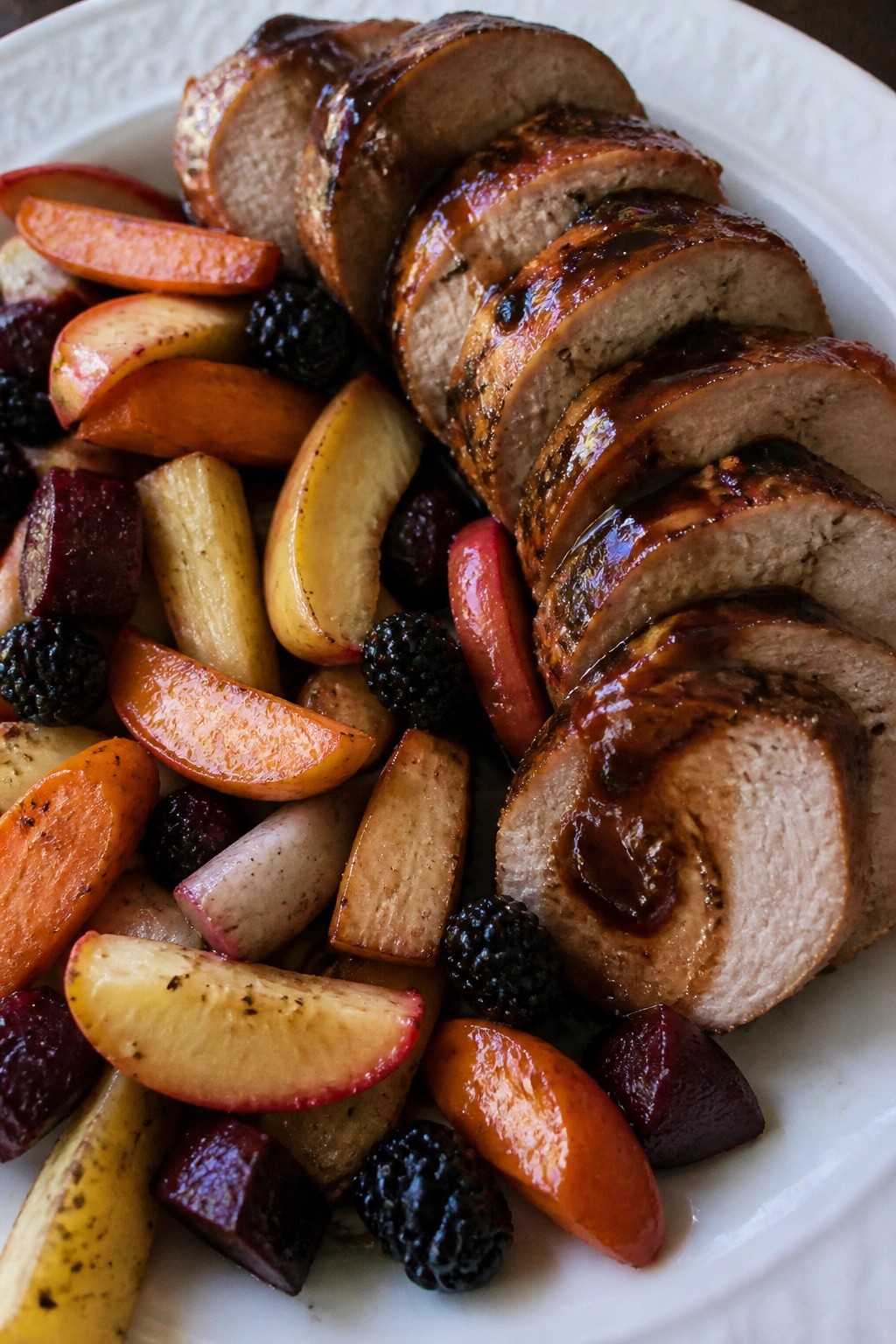 Poison Apple Pork Tenderloin with Roasted Root Vegetables