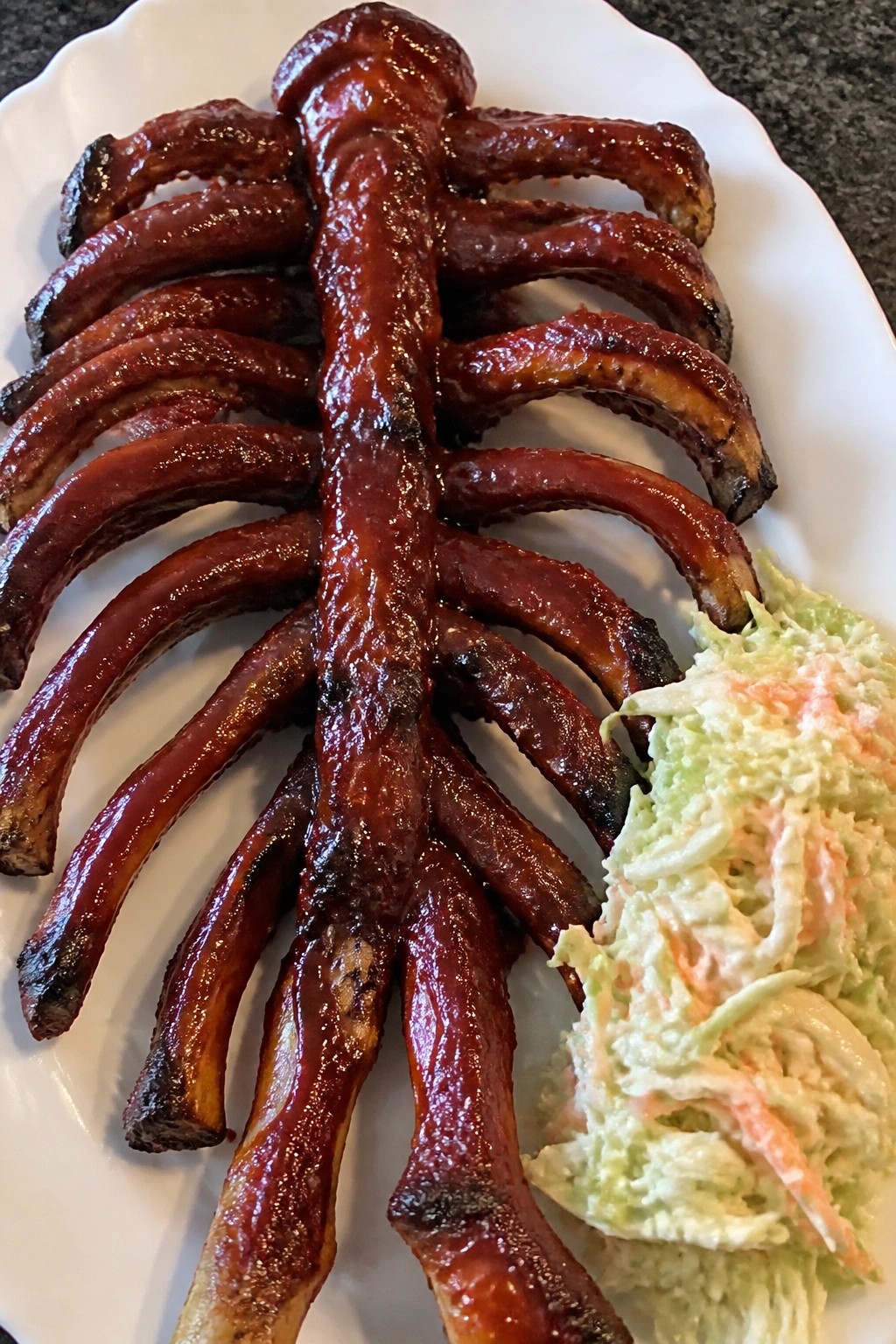 Skeleton Ribs with Smoky BBQ Sauce and Coleslaw