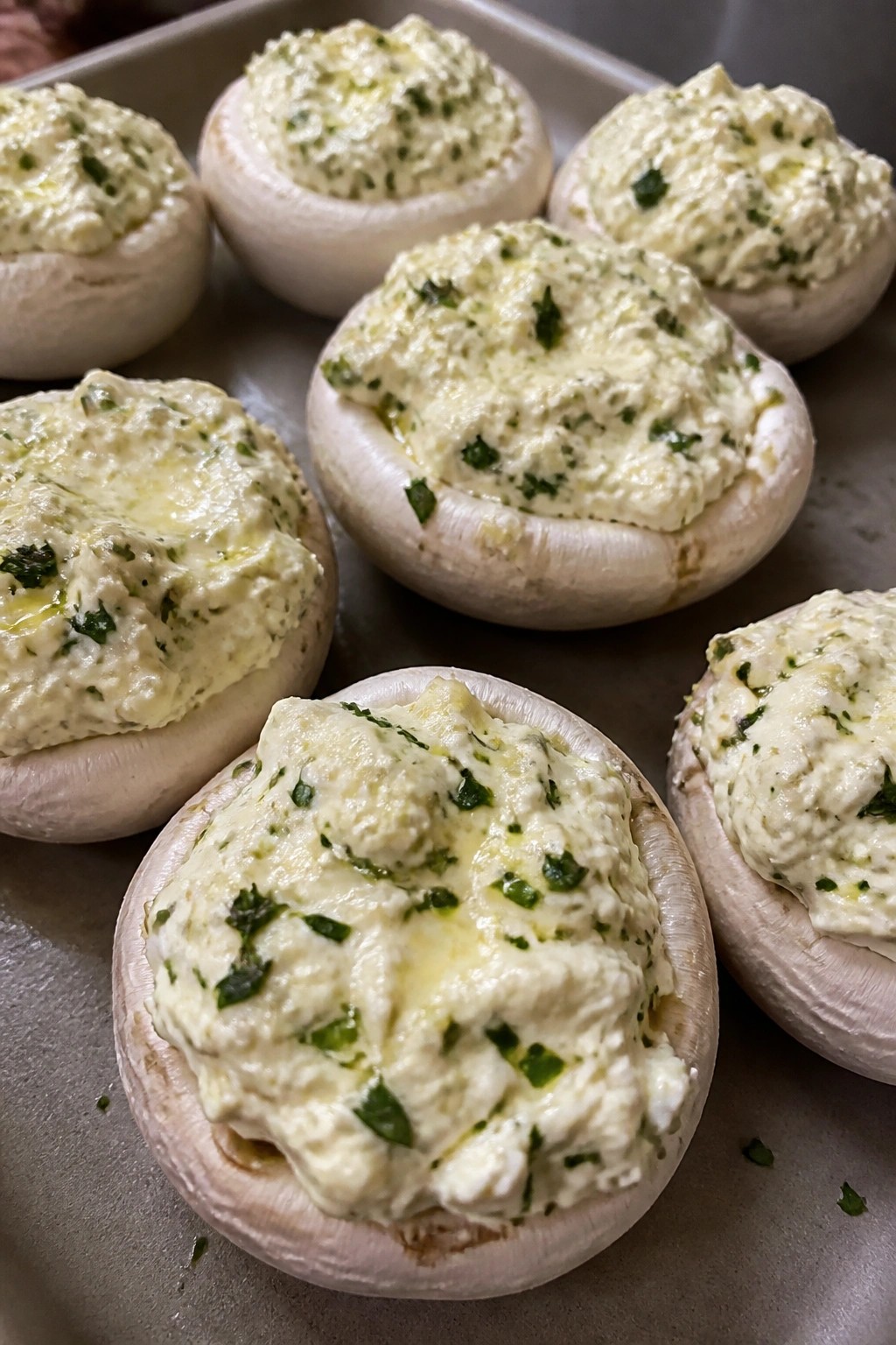 Spooky Stuffed Mushroom Caps with Herbed Cream Cheese