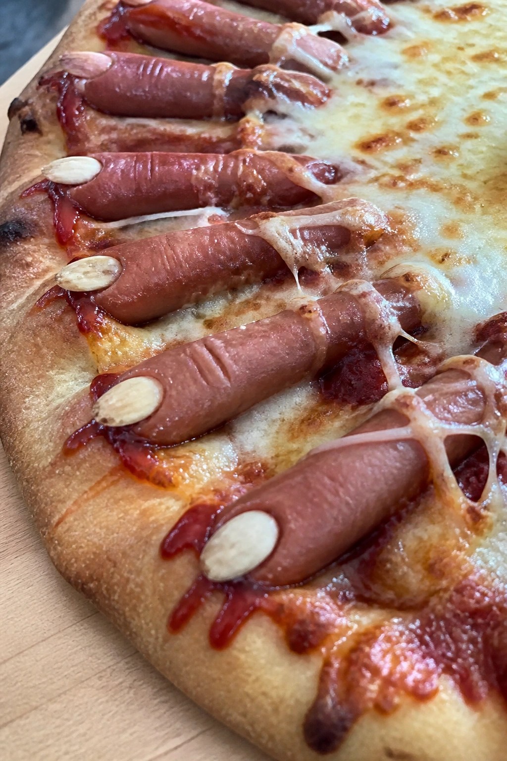 Bloody Finger Hot Dog Crust Pizza