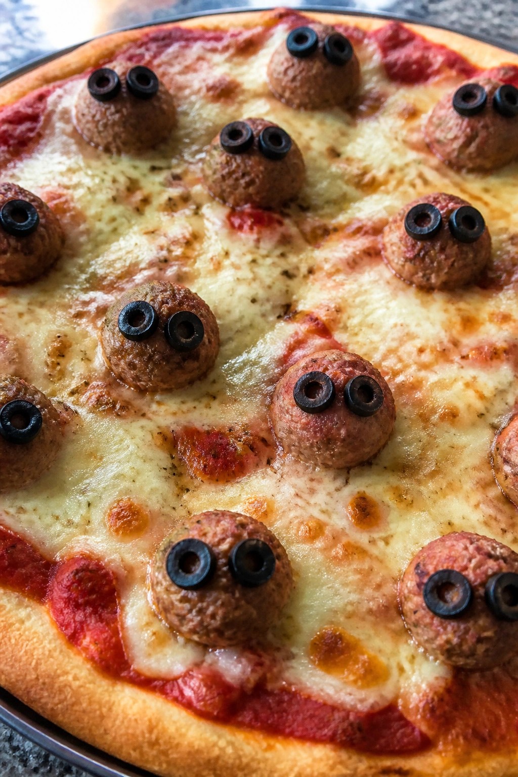 Monster Meatball Olive Eye Pizza