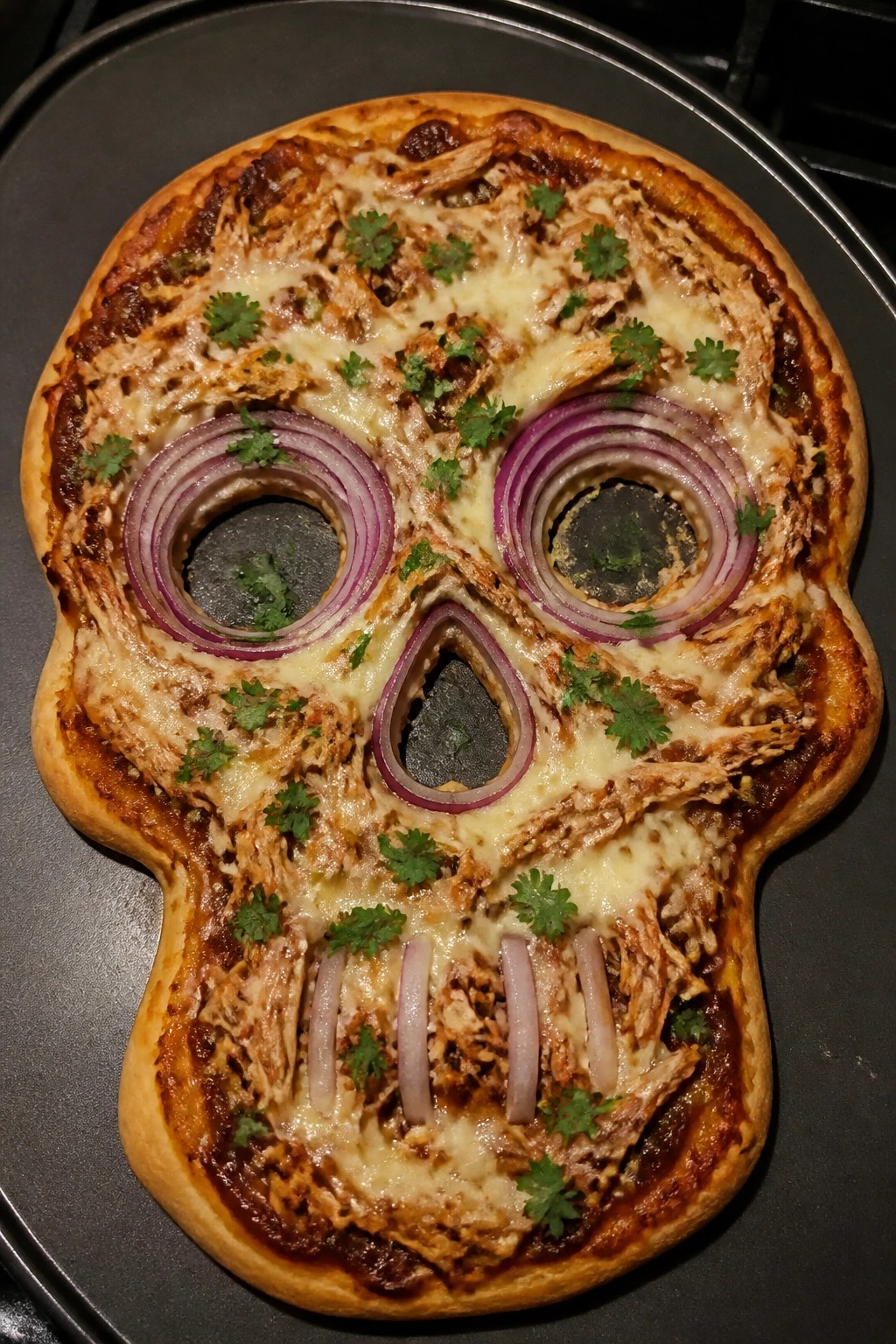 Skull-Shaped BBQ Chicken Pizza