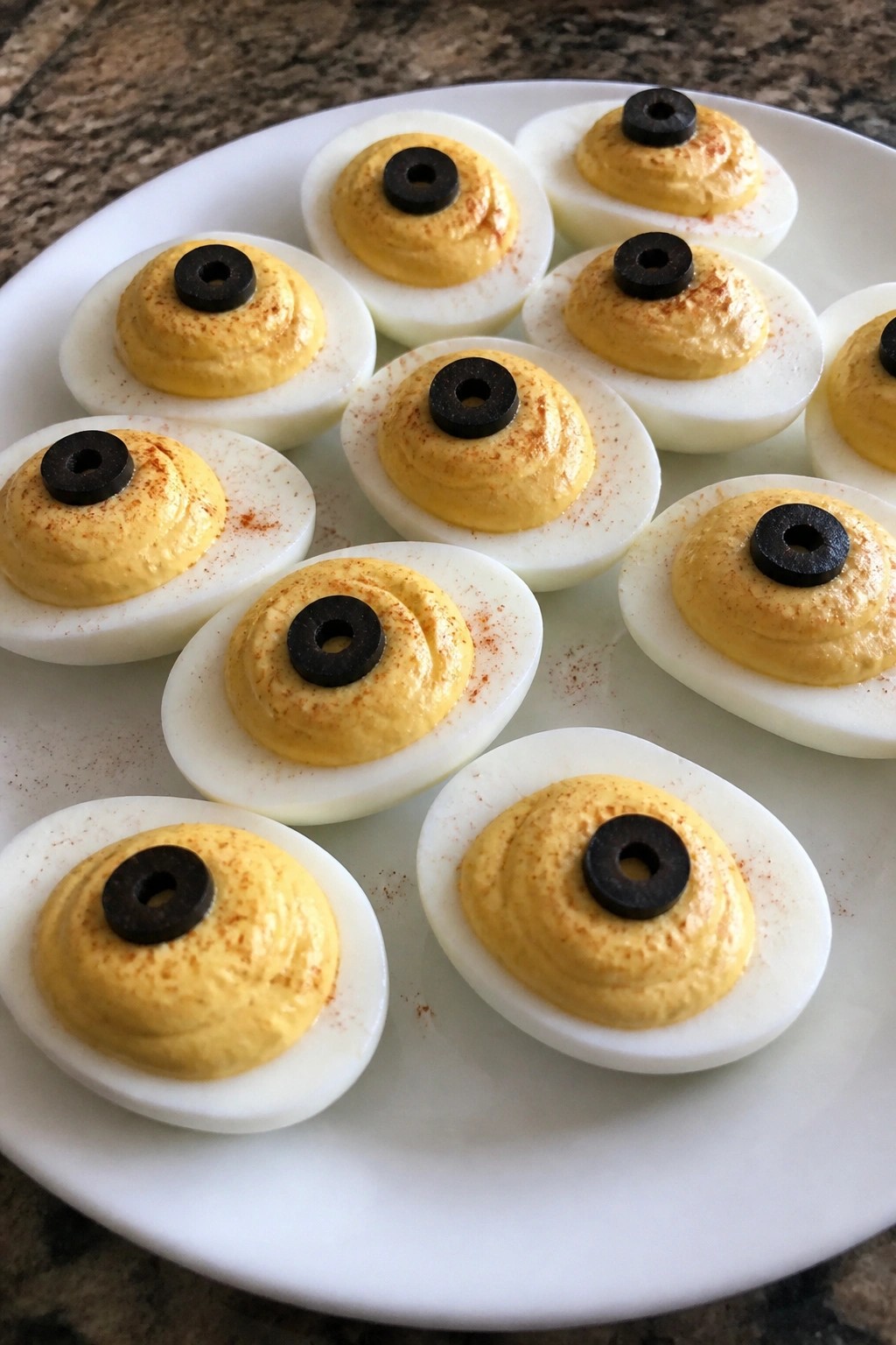 Deviled Egg Eyeballs with Black Olive Pupils