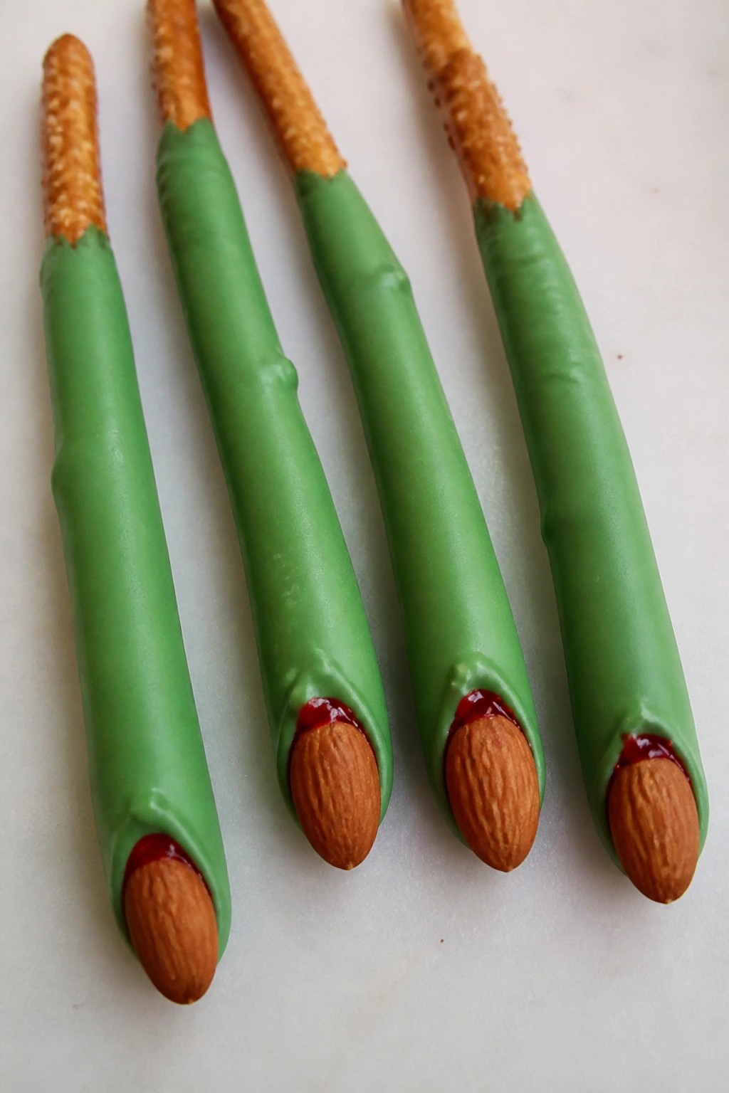 Witch Finger Pretzel Rods with Almond Nails
