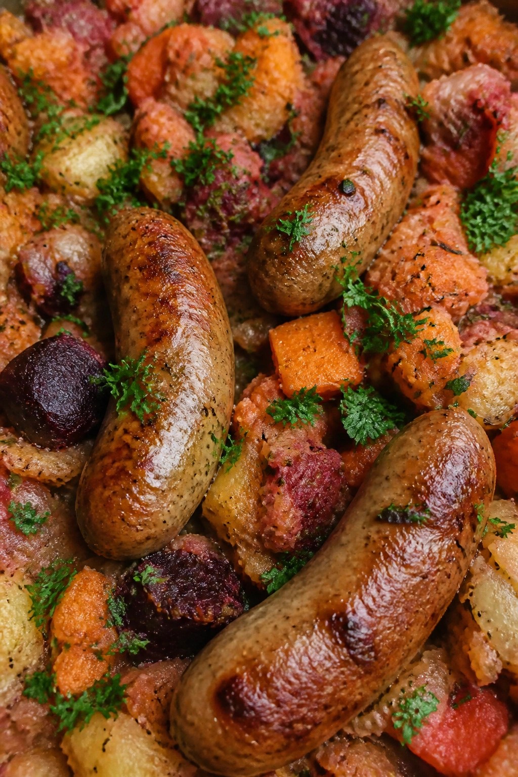 Monster Mash Pork Sausage Skillet with Root Vegetables