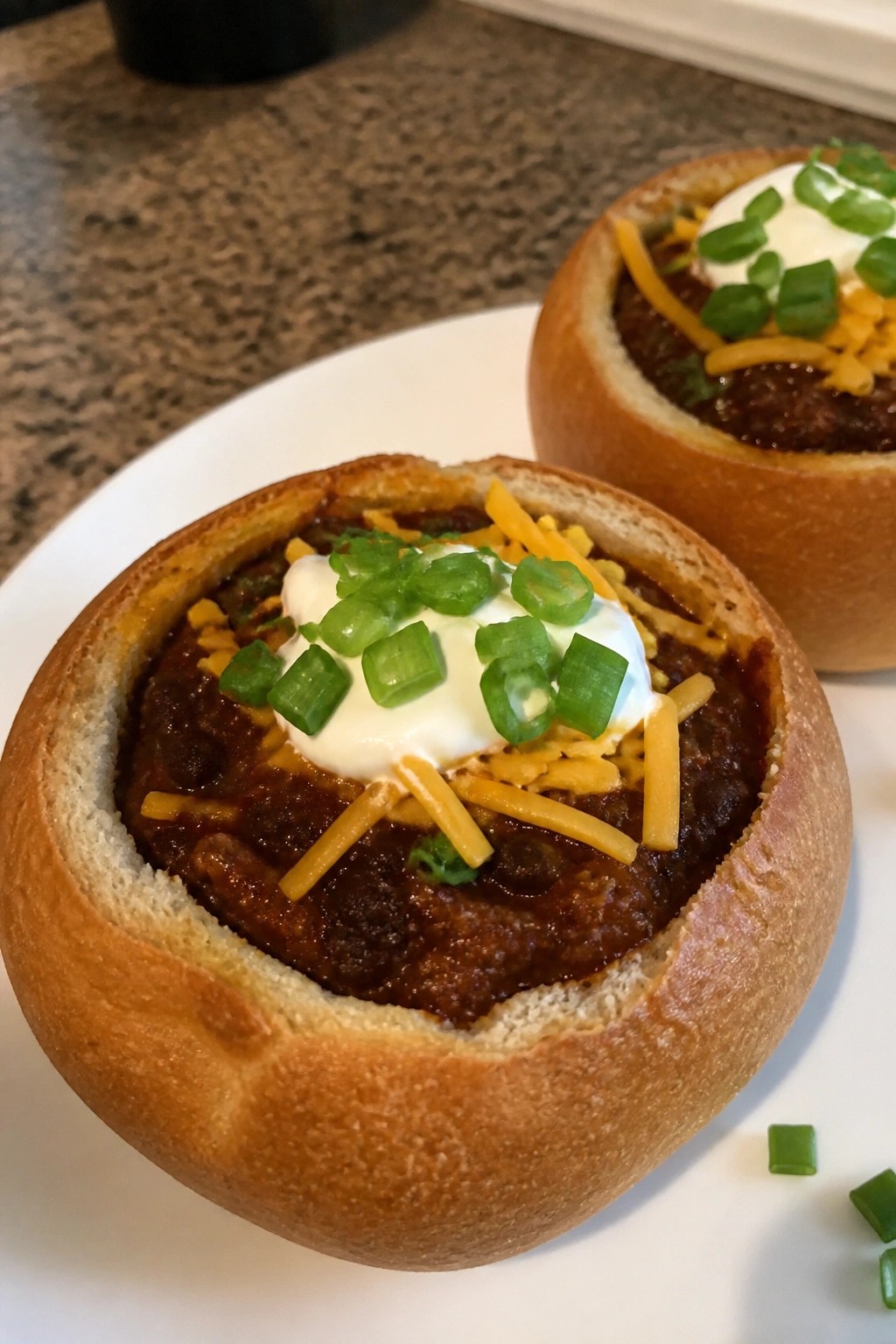 Witch's Cauldron Beef and Black Bean Chili in Bread Bowls