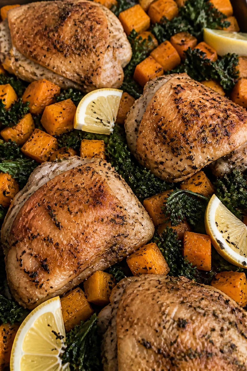 Herb-Roasted Chicken with Butternut Squash and Kale
