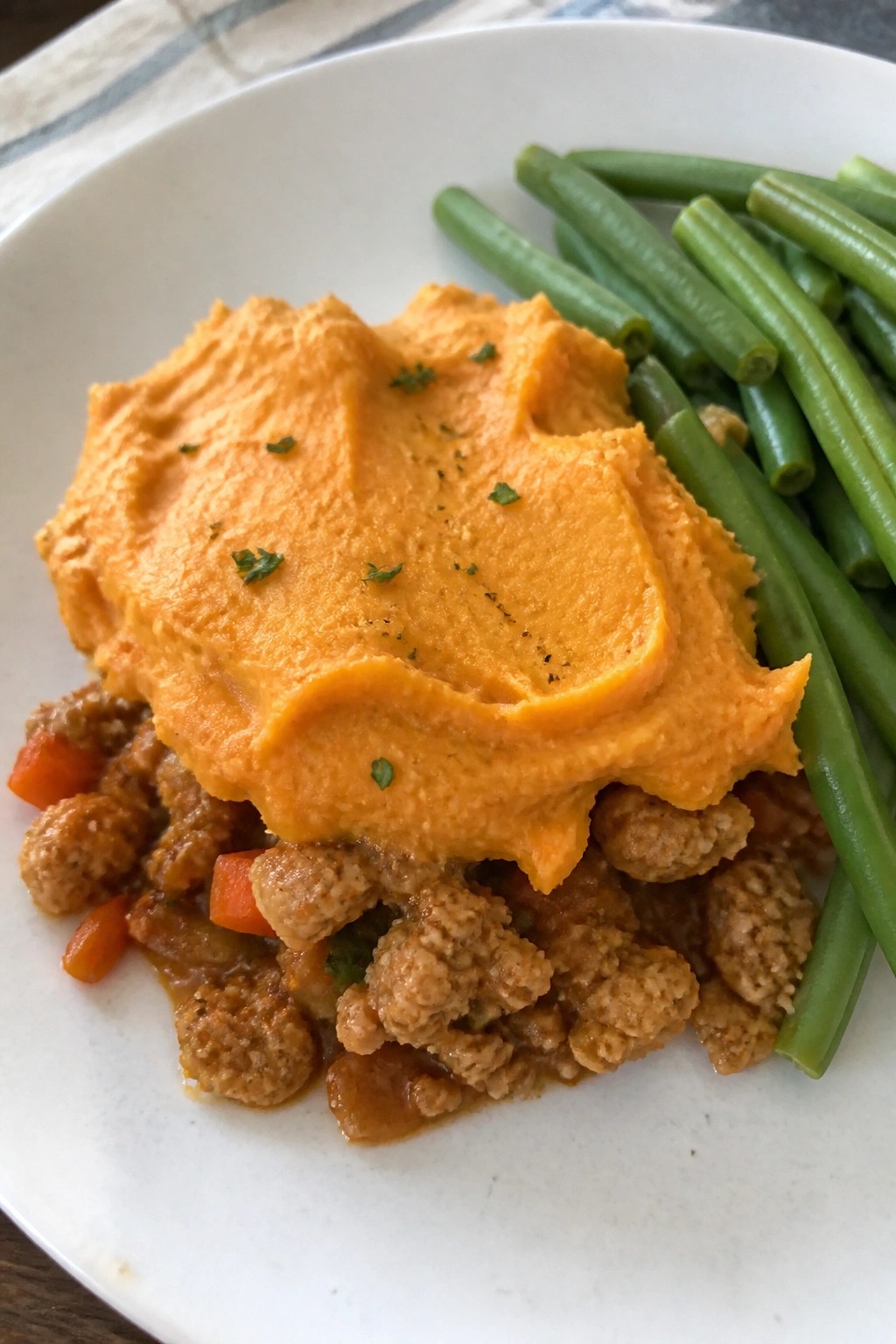 Turkey Sweet Potato Shepherd’s Pie with Green Beans