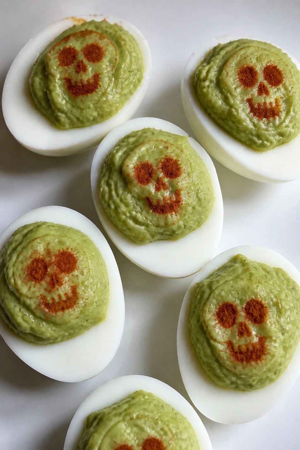 Avocado Deviled Eggs with Paprika Skull Designs
