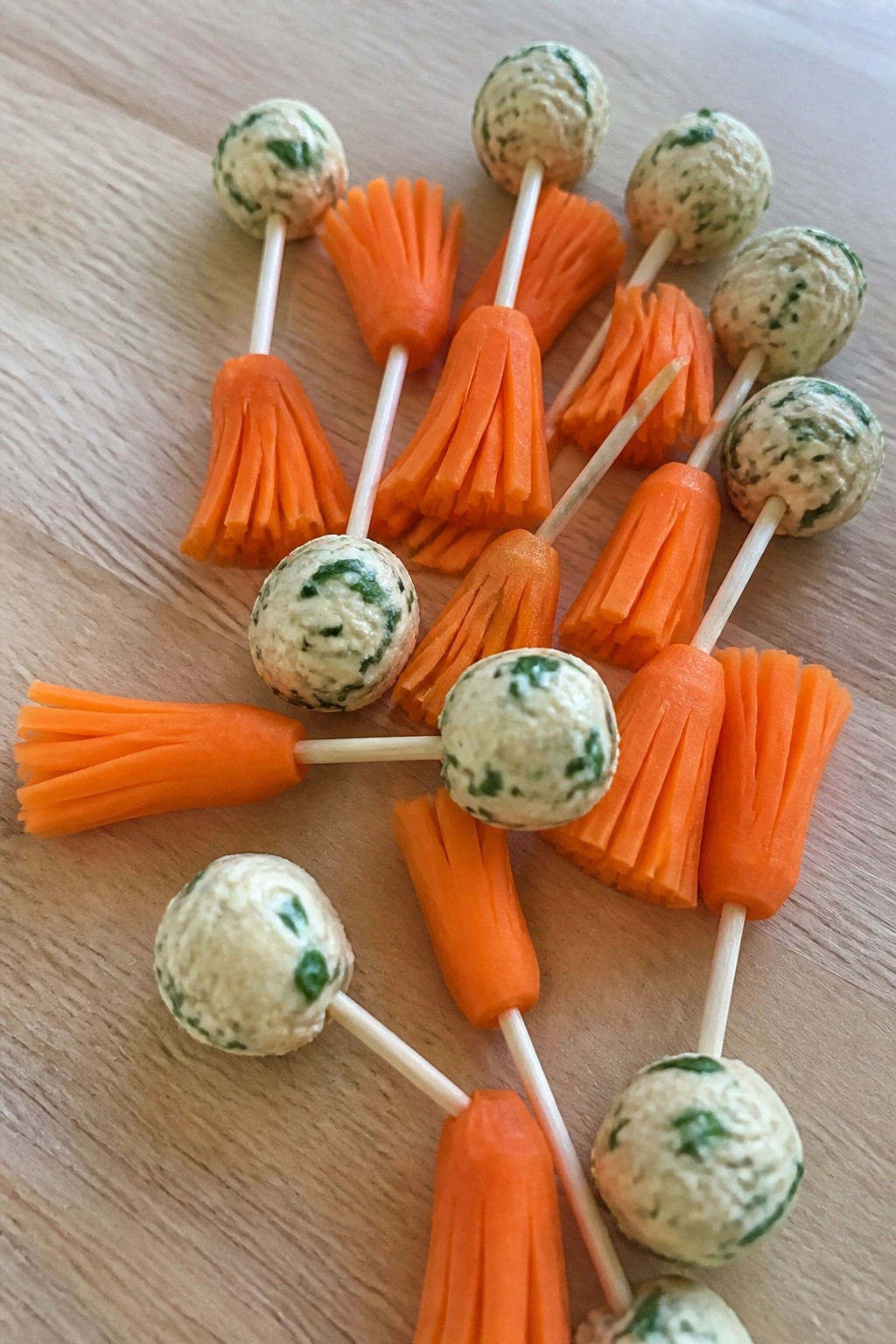 Carrot Broomstick Skewers with Herbed Hummus Handles