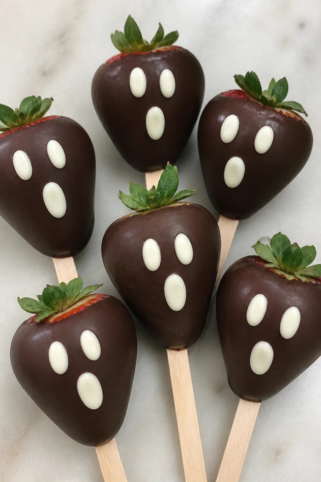 Dark Chocolate-Dipped Strawberry Ghosts on a Stick