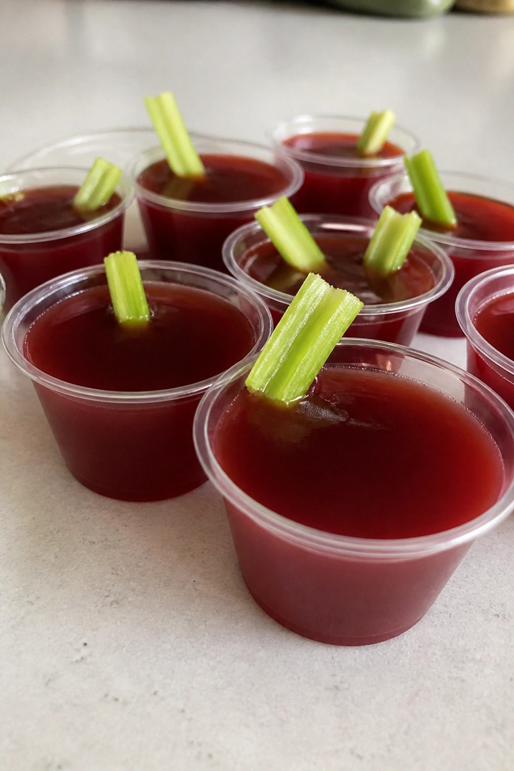 Pomegranate Cranberry Bloody Mary Jello Shots
