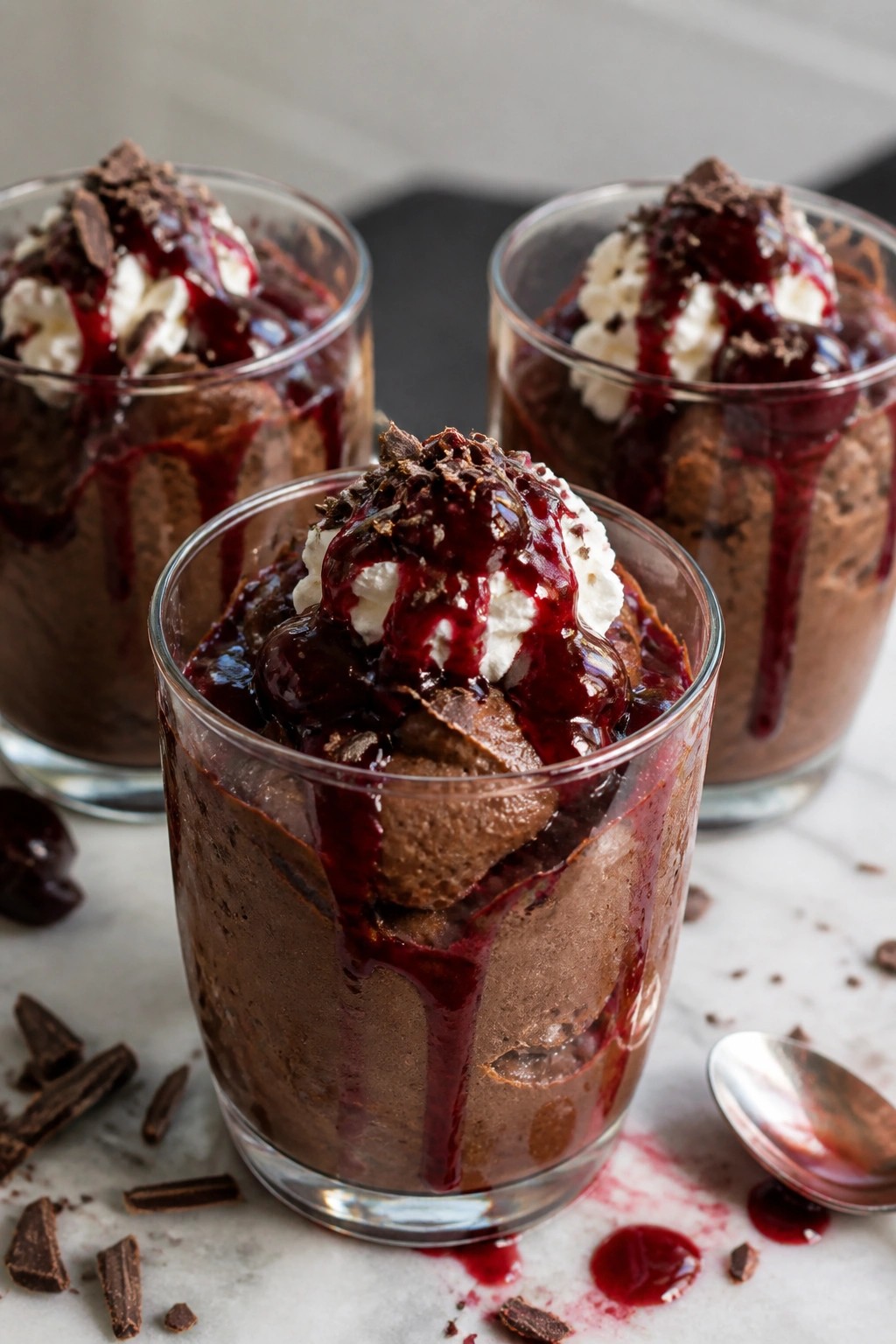 Decadent Dark Chocolate Espresso Mousse with Cherry "Blood" Sauce