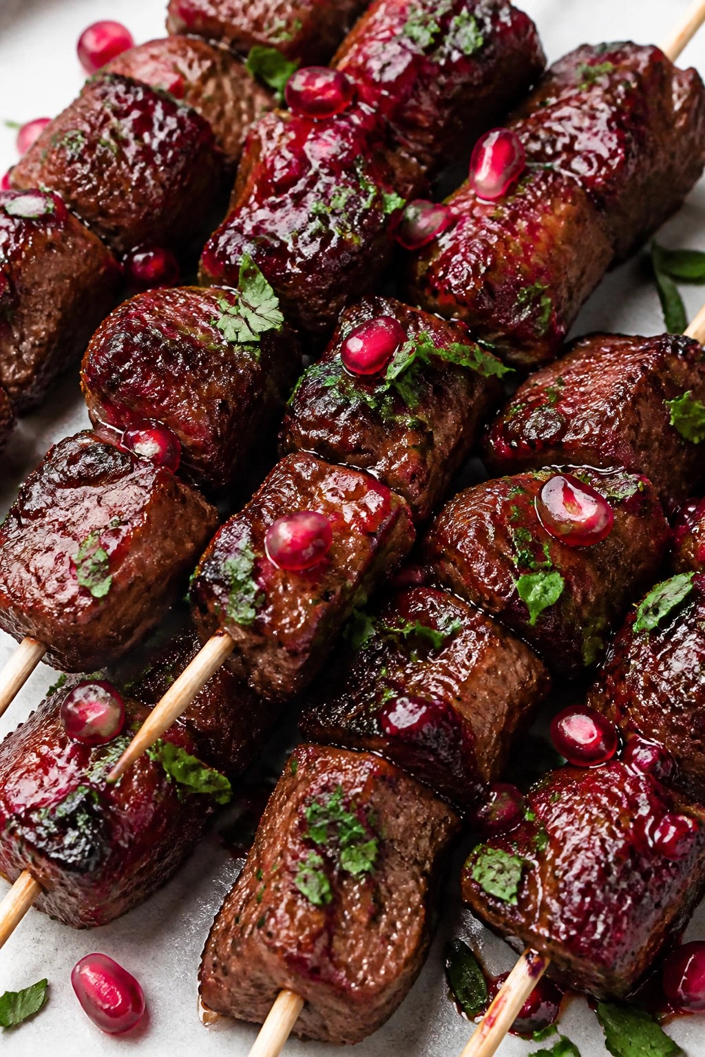 Vampire Stake Steak Skewers with Pomegranate Glaze