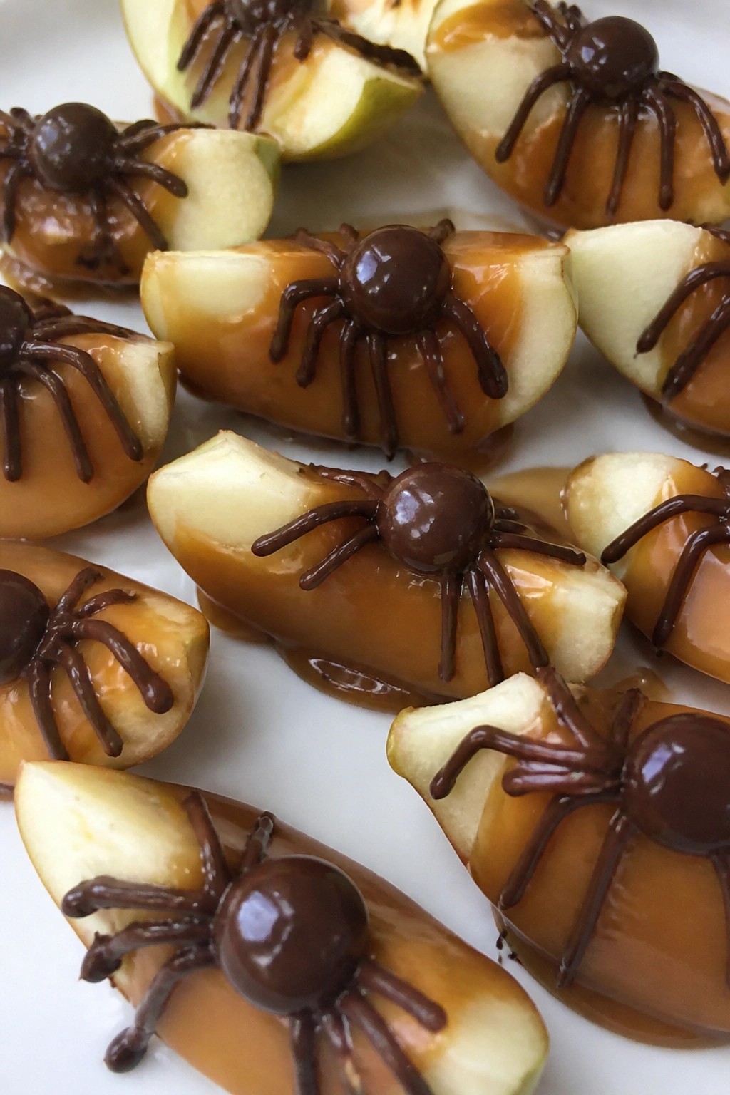 Spooky Spider Caramel Apple Slices