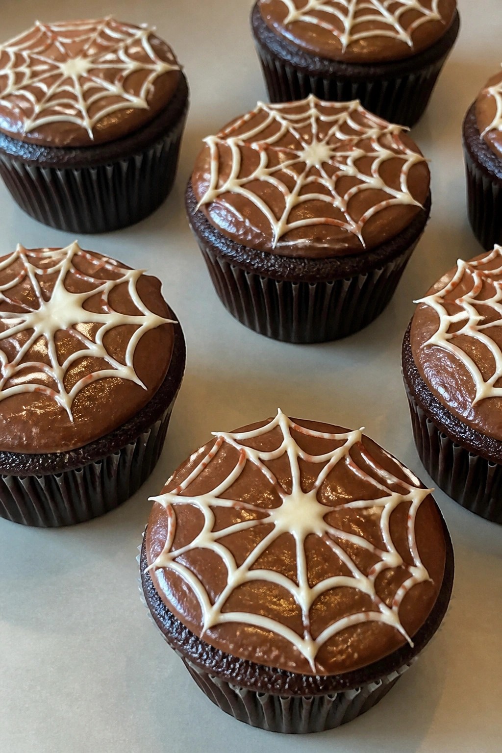 Chocolate Spiderweb Cupcakes