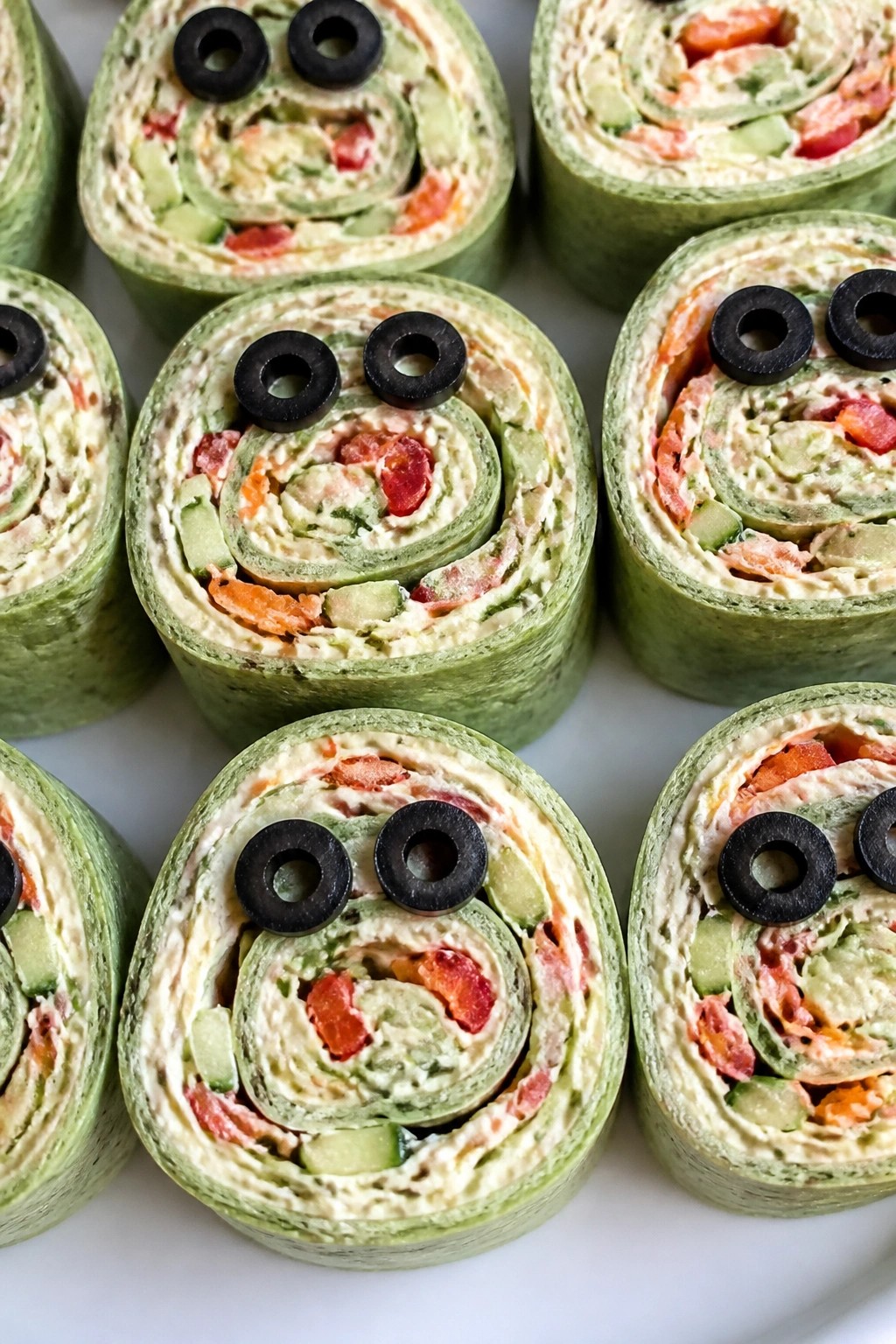 Frankenstein Veggie Pinwheel Wraps