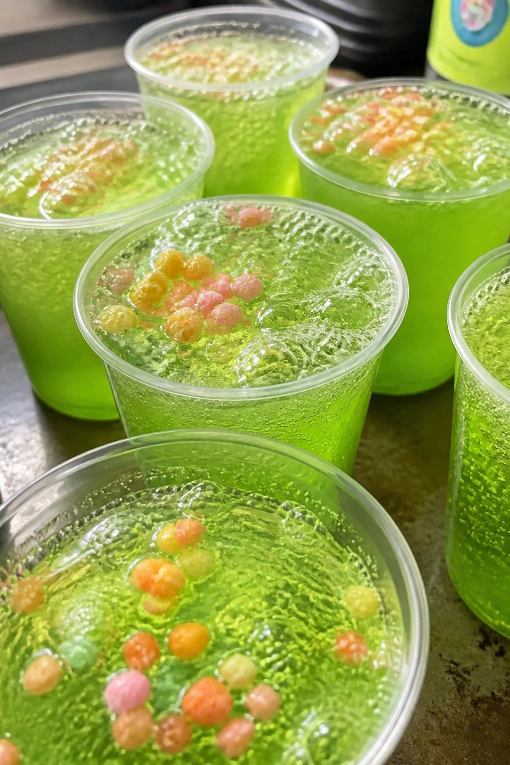 Bubbling Sour Apple Tequila Slime Shots