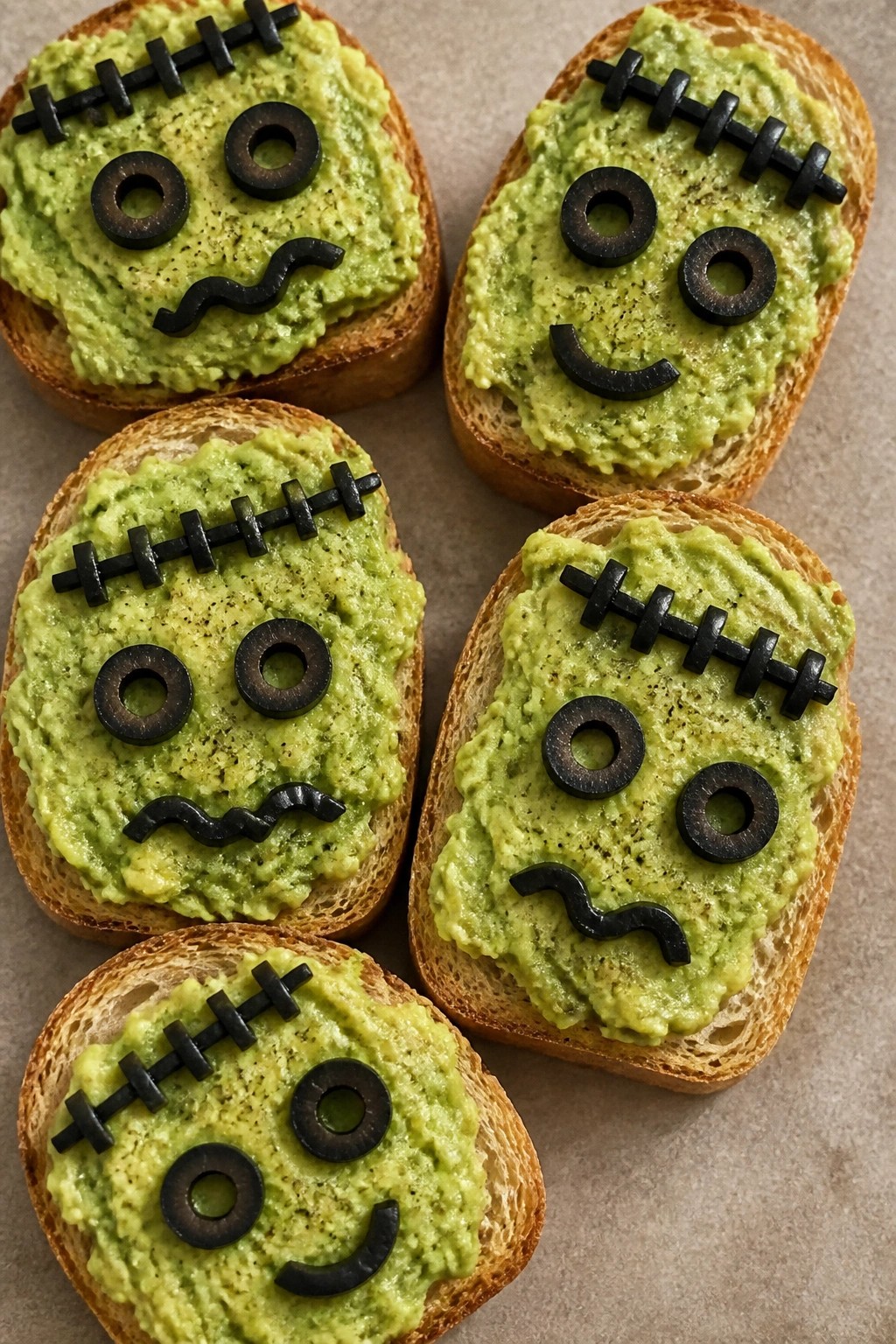 Frankenstein Avocado Toast Crostini