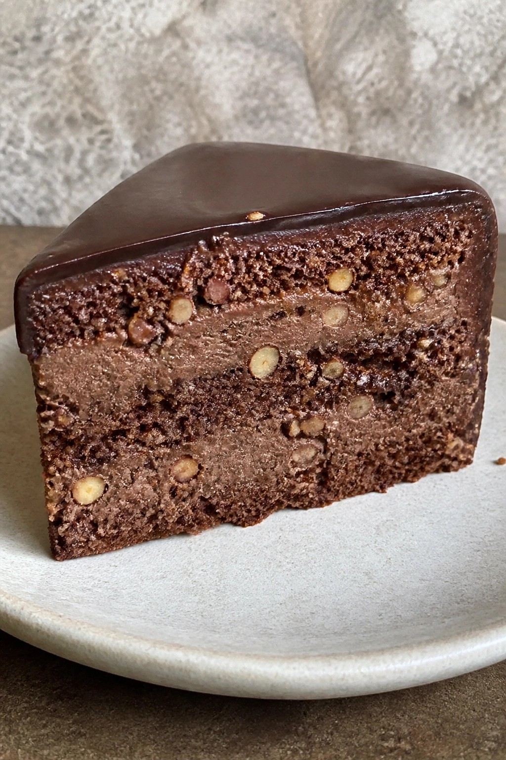 Hazelnut Praline Mocha Cake with Dark Chocolate Ganache