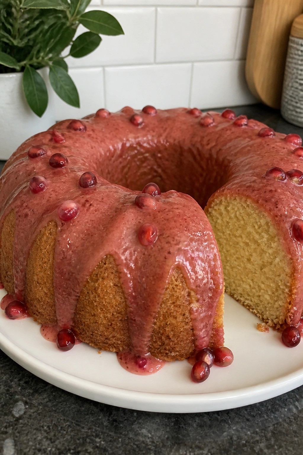 Olive Oil Blood Orange Bundt Cake with Pomegranate Seeds
