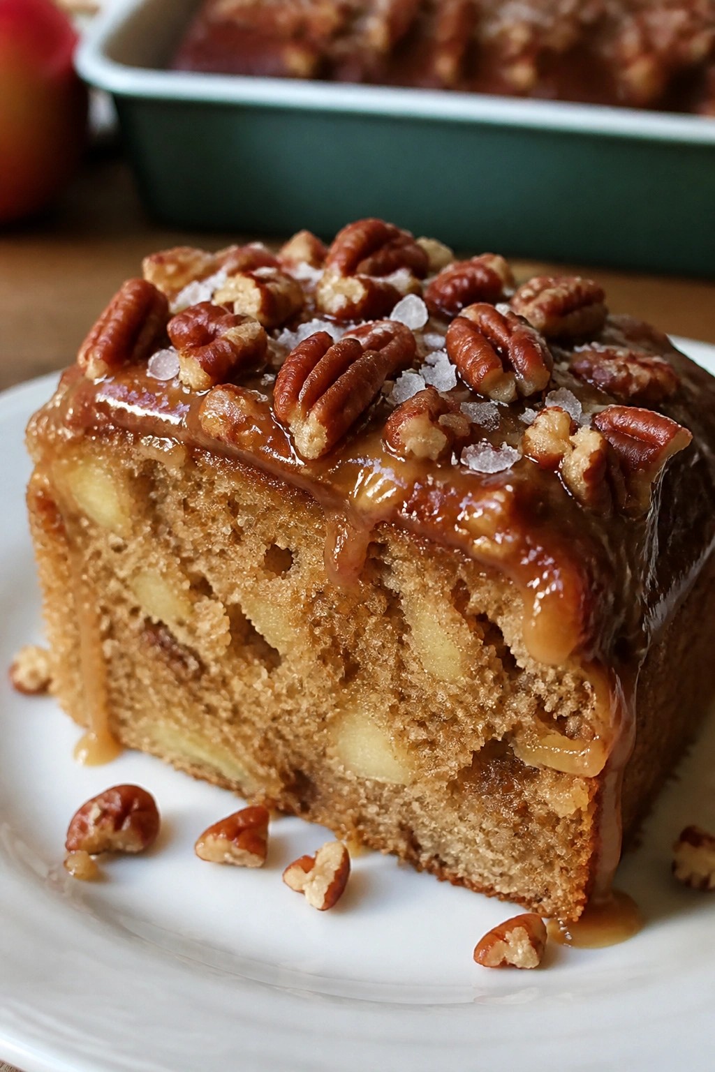 Salted Caramel Apple Spice Cake with Toasted Pecans