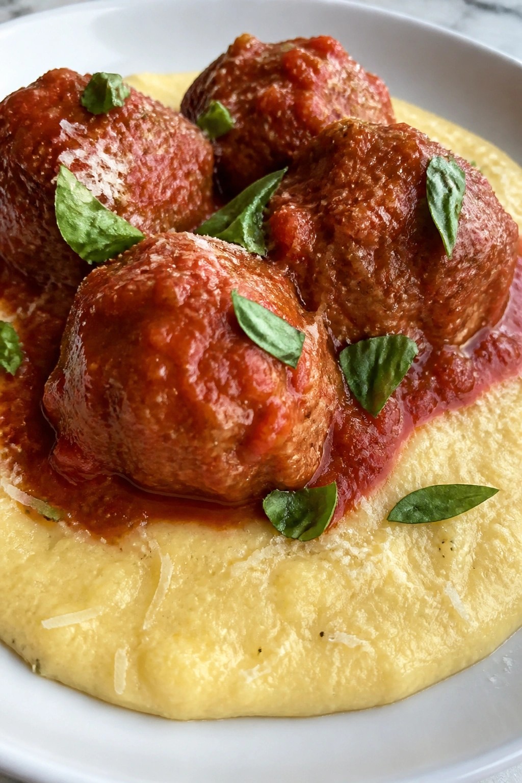 Crockpot Monster Meatball Marinara with Polenta